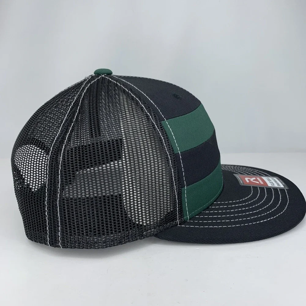 Richardson 162 Flat Bill Mesh Hat Black Green Stripe Adj Snapback OSFM Cap